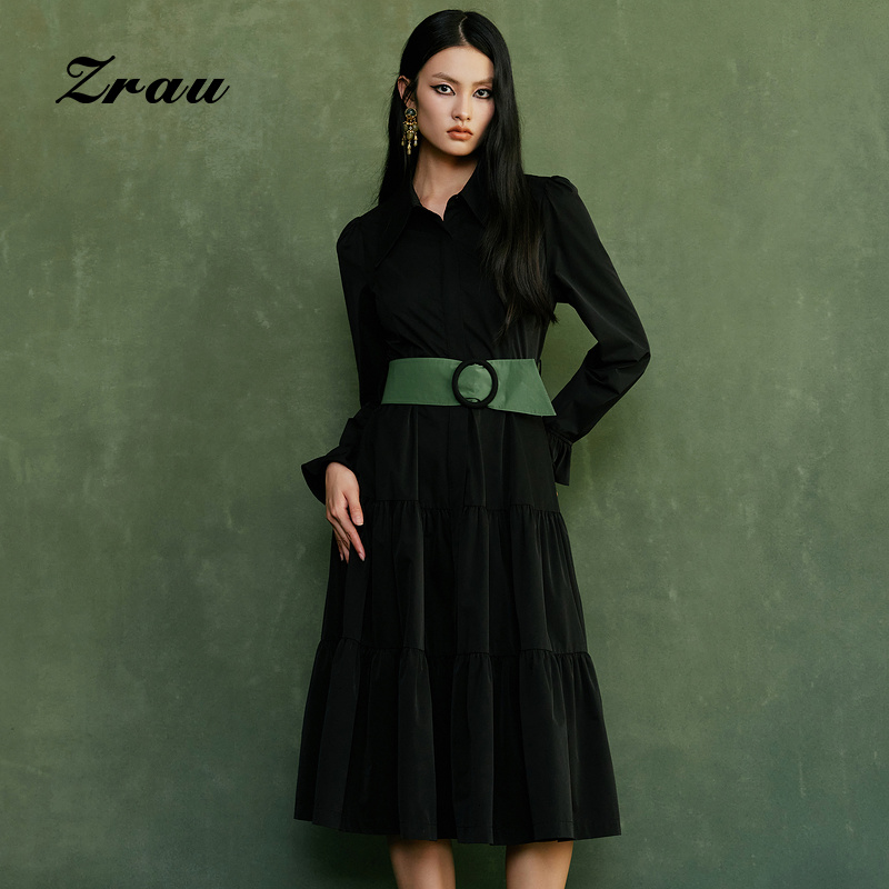 【臻选】ZRAU简约大气酷飒显瘦百搭经典黑风衣外套91060231626