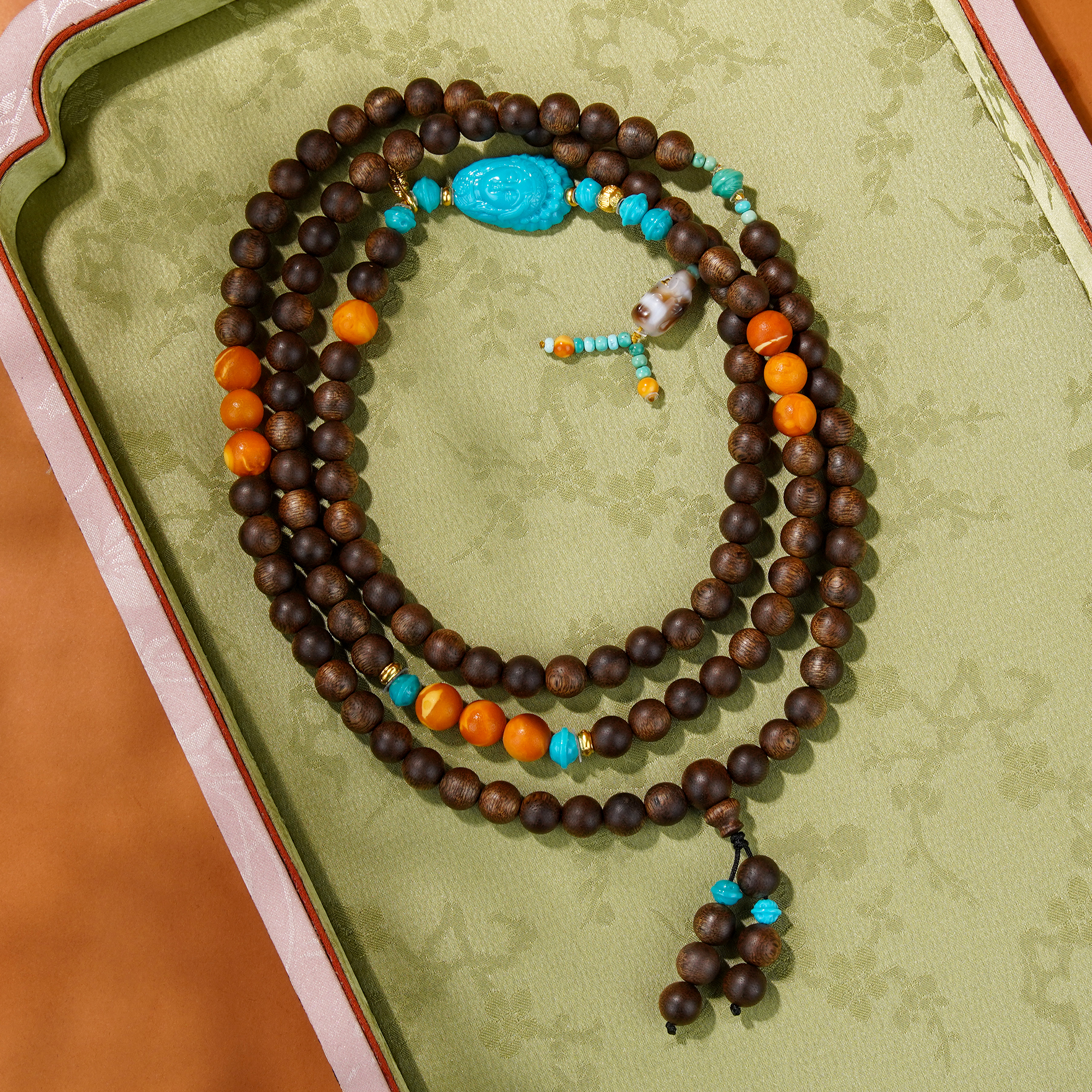 沉香沉水白奇楠DIY绿松印第安神女足金蜜蜡（60）/CX00583