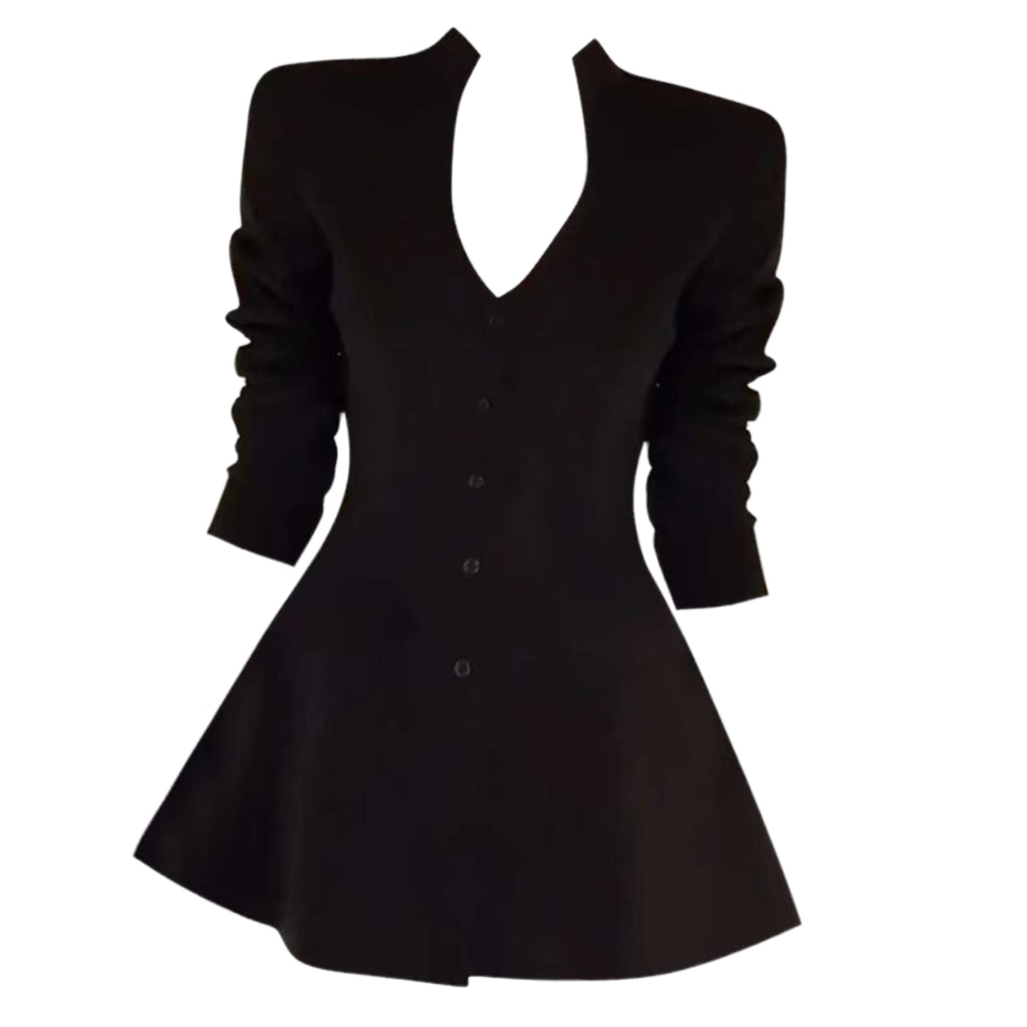 爆单猪家【财阀千金】（有垫肩）赫本风长袖V领西装连衣裙秋季新款