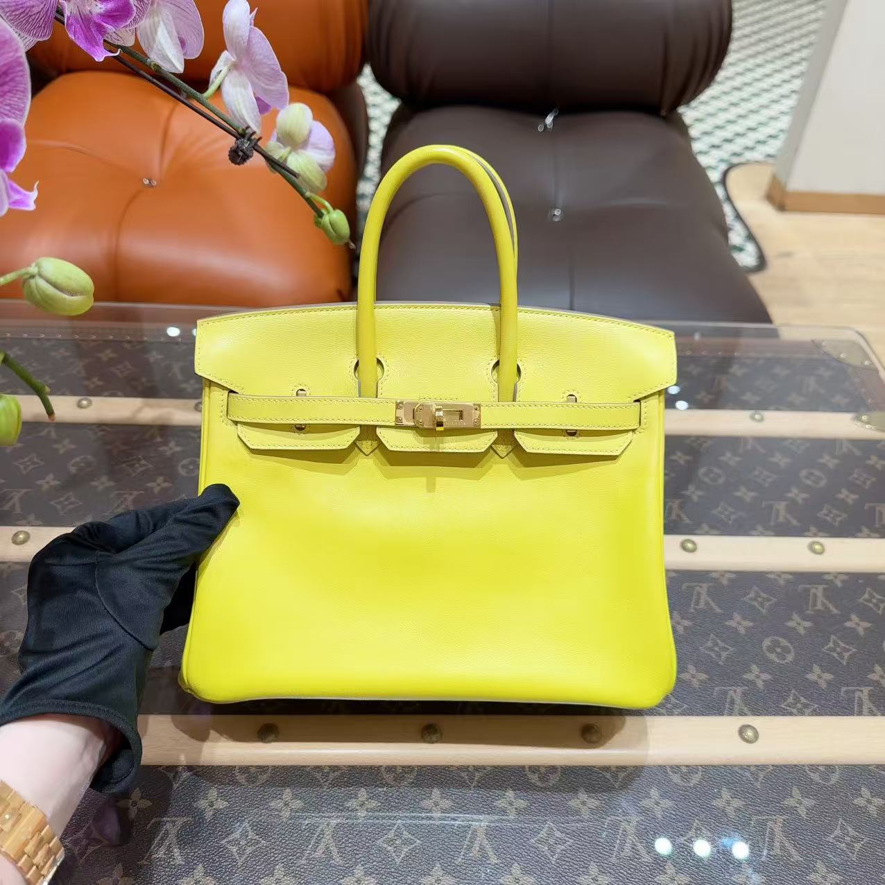 99新 Hermes/爱马仕 Birkin25 9R柠檬黄金扣 swift皮 Y刻