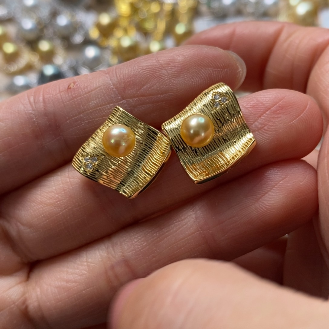 海水珍珠耳饰银S925镶嵌