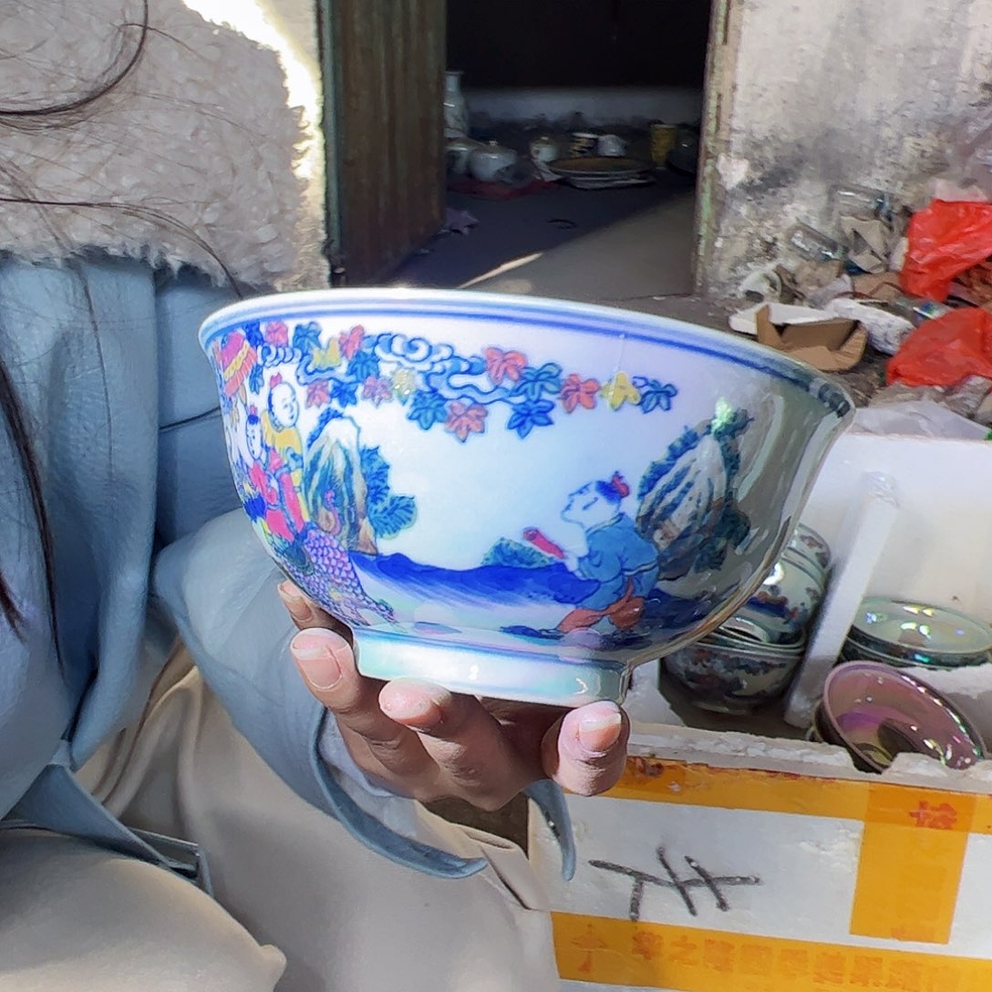 摆件瓷景德镇绿xixi蛤蜊麒麟松子6寸碗