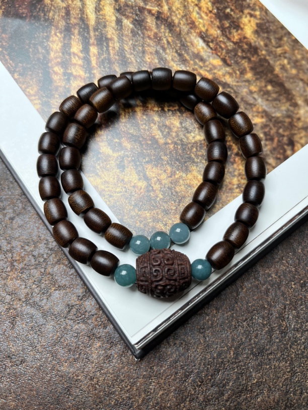 越南芽庄沉水级玉化白奇楠沉香手串8mm桶珠双圈男女紫棋楠天珠