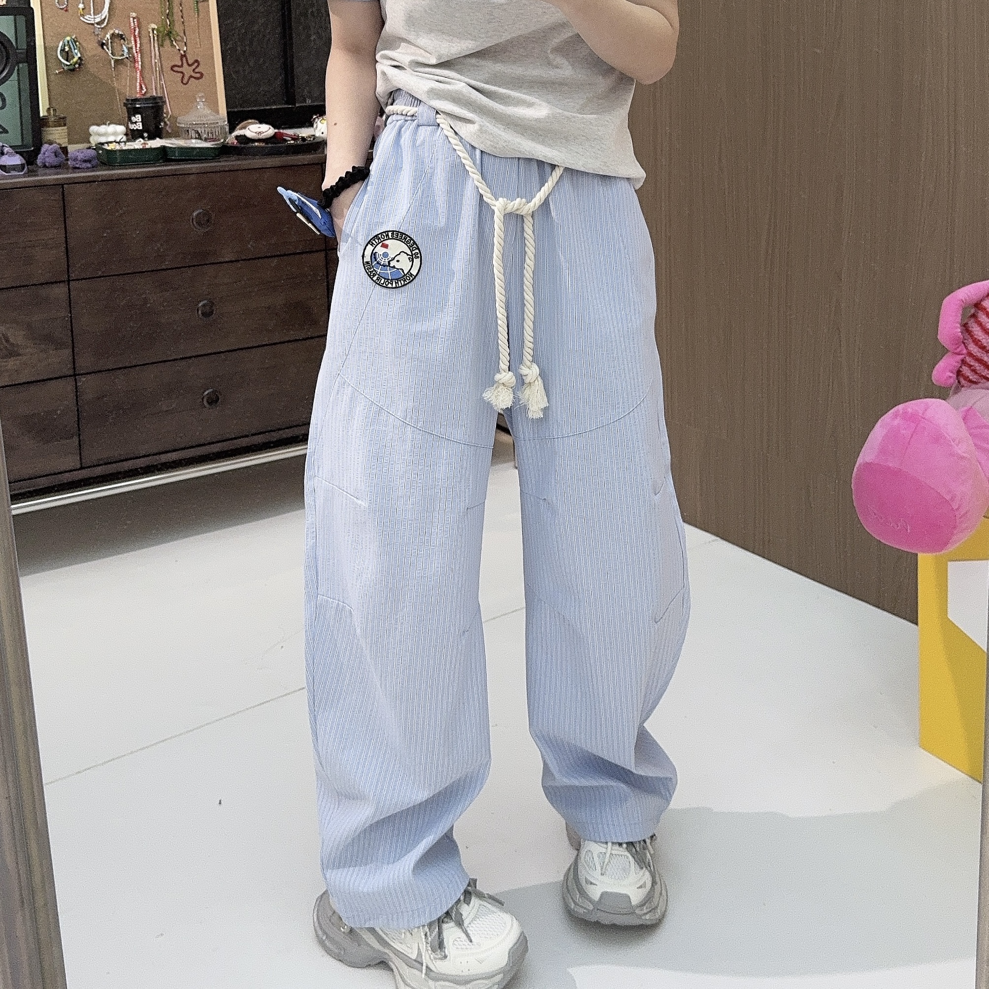  Apr.【白熊裤】弯刀时尚休闲条纹百搭春夏高腰垂感休闲裤女25F086