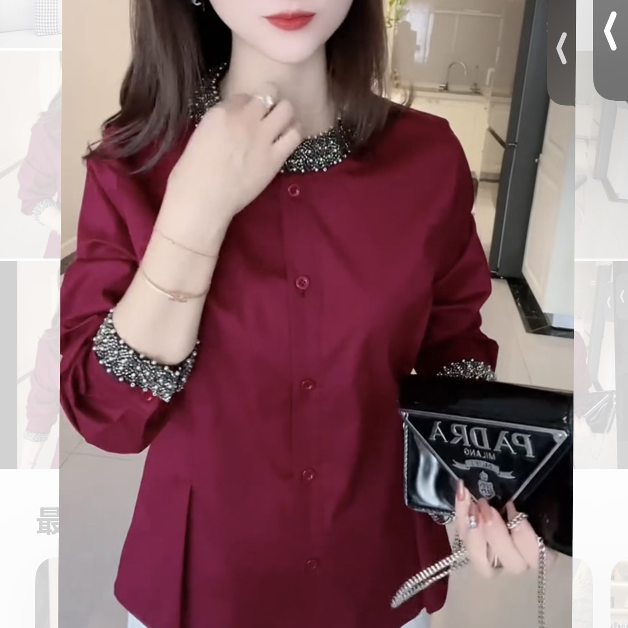 新中式国风重工串珠收腰长袖衬衫女秋季显瘦减龄气质百搭上衣