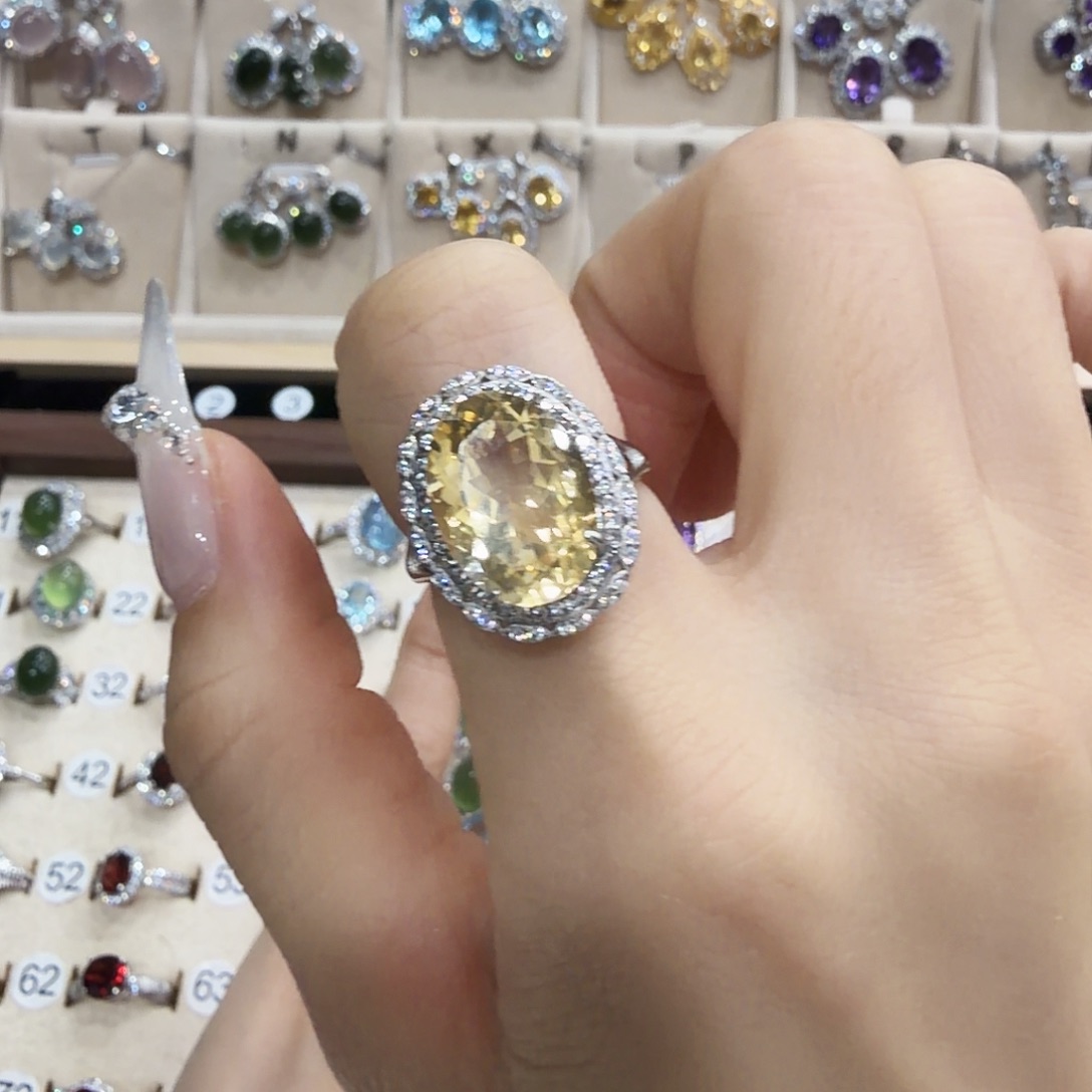 啊***！黄晶戒指银S925镶嵌