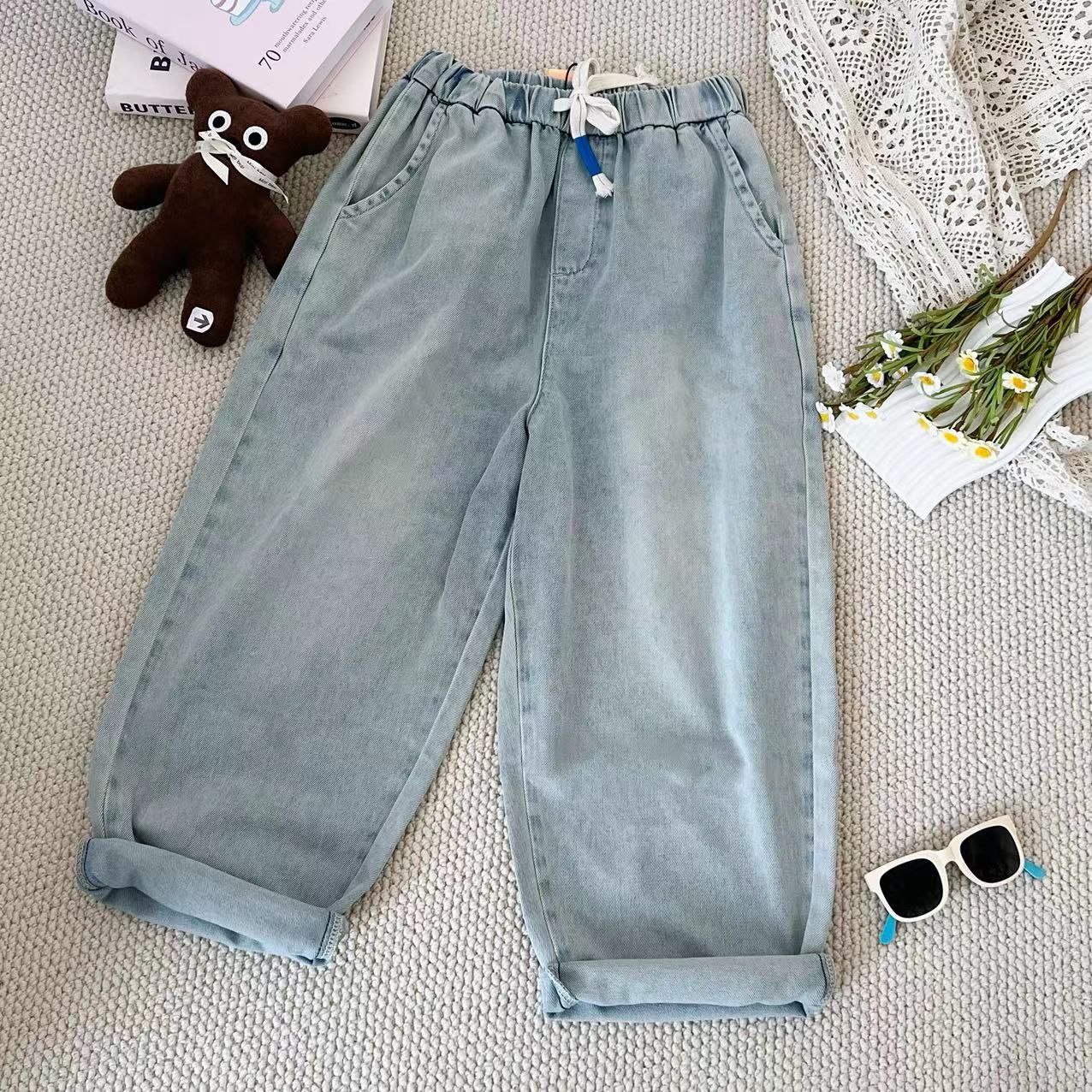 女夏季亲子薄款时尚百搭宽松九分牛仔裤B2129