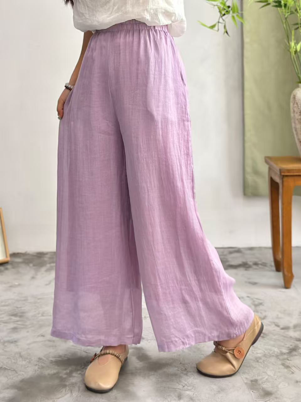 苎麻阔腿裤宽松显瘦直筒休闲裤简约百搭垂感薄款裤子
