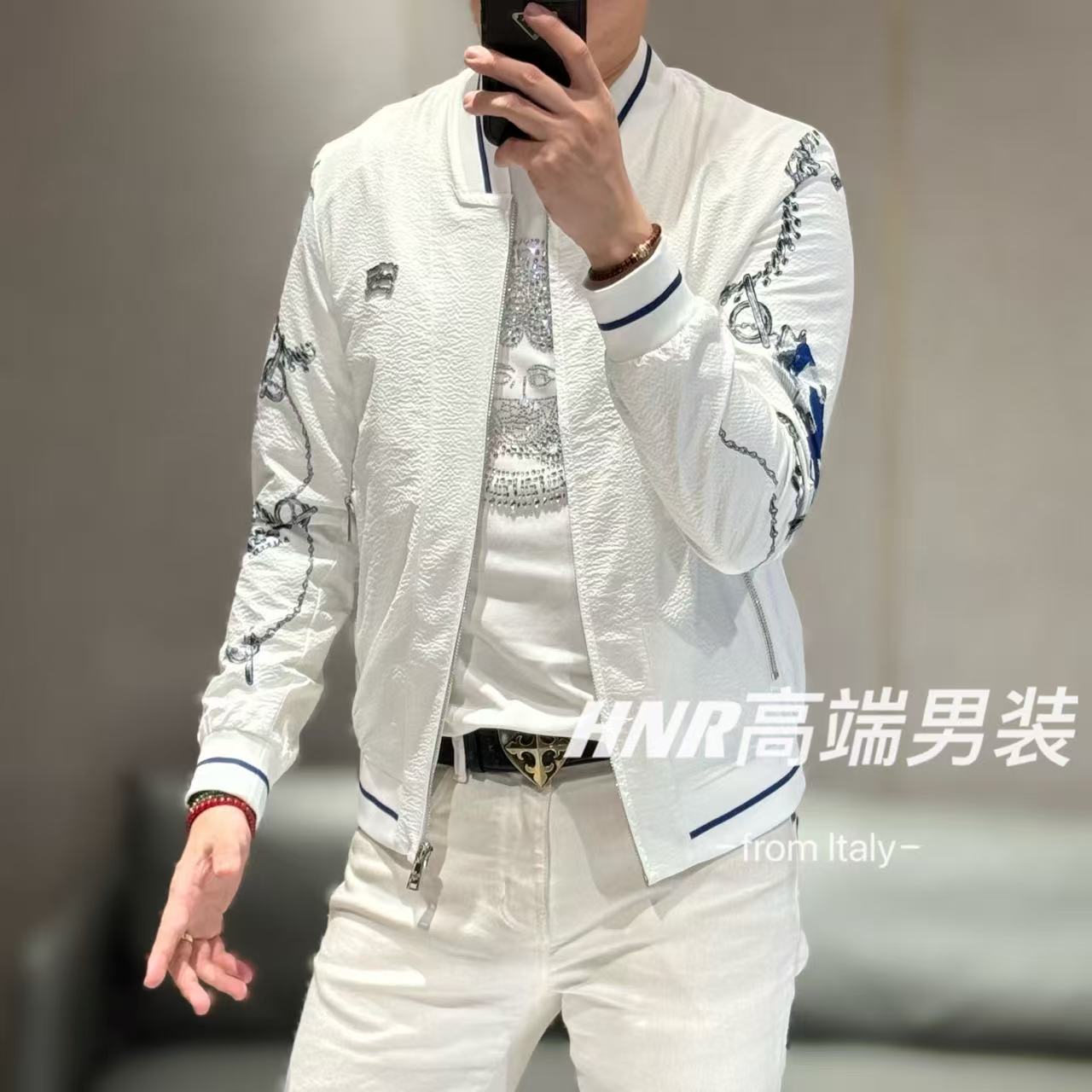 【雷迪·凯奇】品牌双袖康利直喷印花工艺水波纹立体面料夹克7075