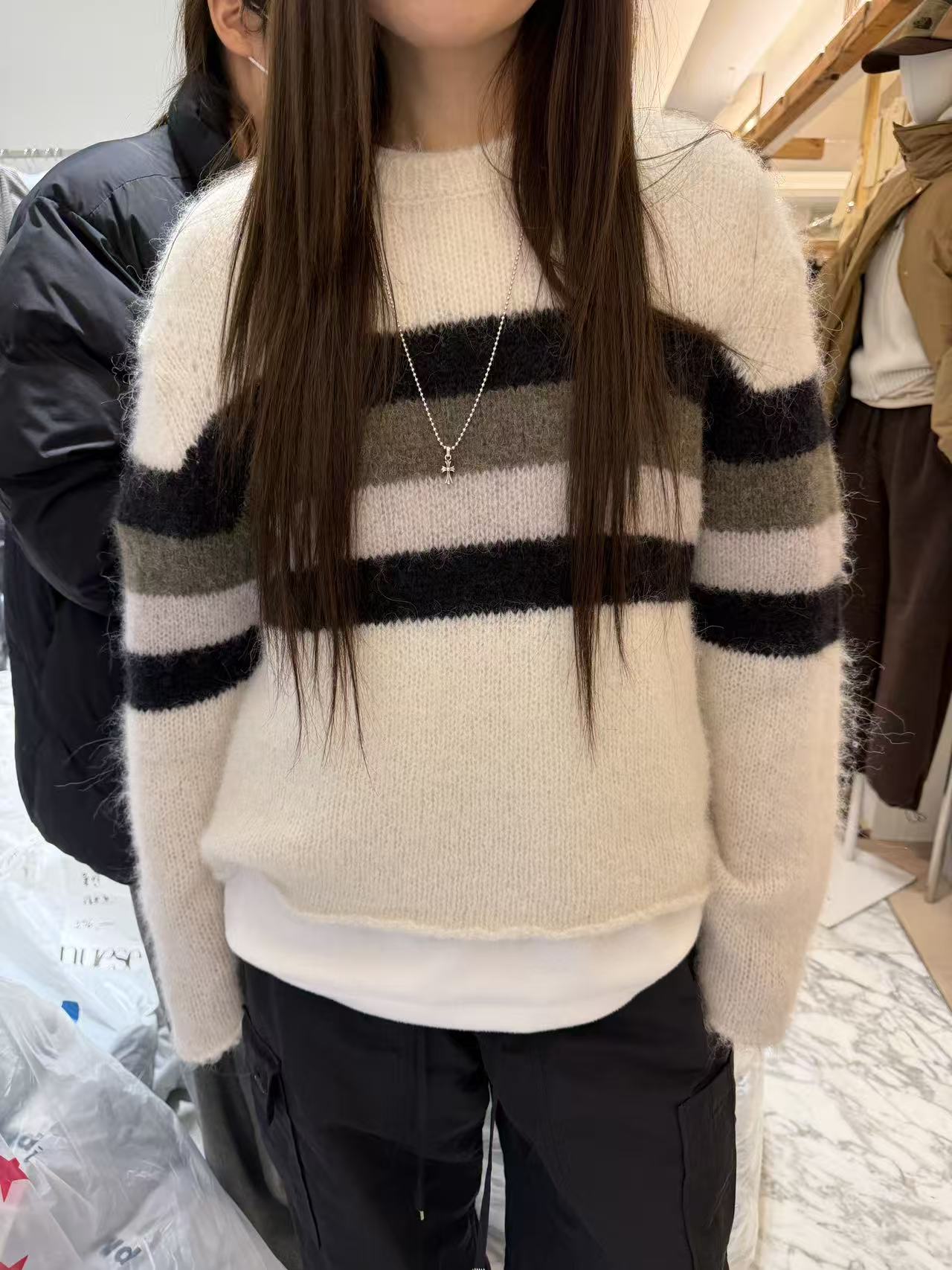 韩国东大门正品女装时尚宽松条纹毛衣120253（NO退NO换）