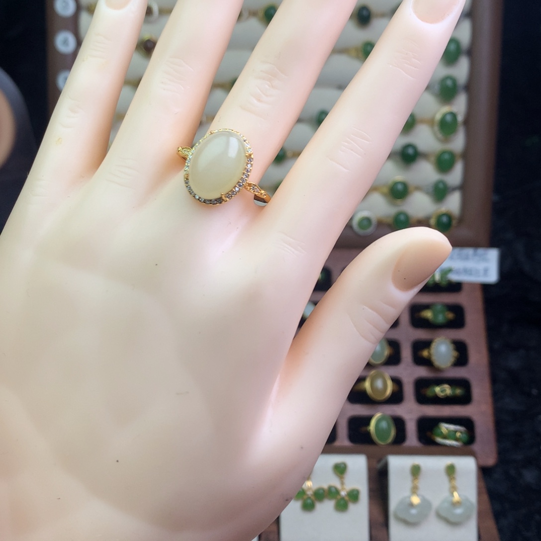 和田玉银S925镶嵌戒指