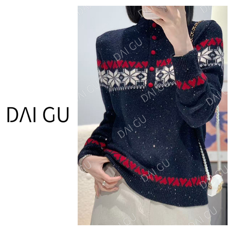 【雪花】羊毛费尔岛半高领加厚保暖女冬季毛衣B3786