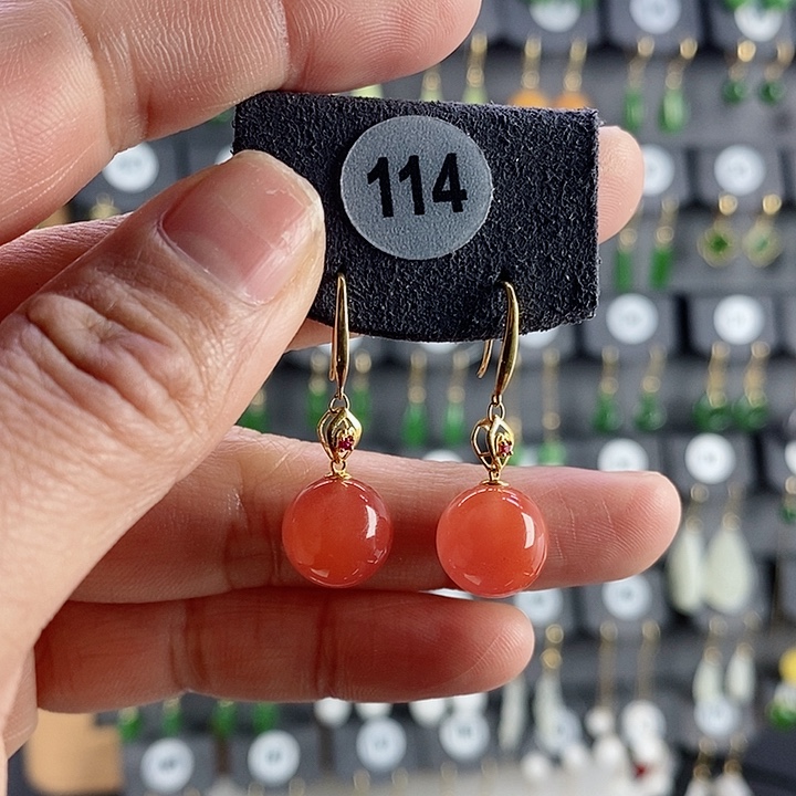 和田玉耳饰18K金镶嵌宁