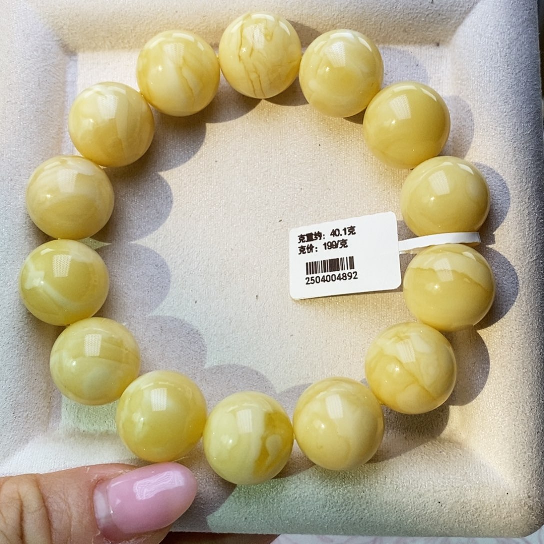 蜜蜡未镶嵌手串俄料浓白蜡17+圆珠单圈