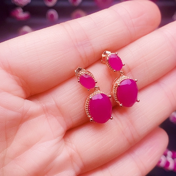 红宝石银S925镶嵌耳饰