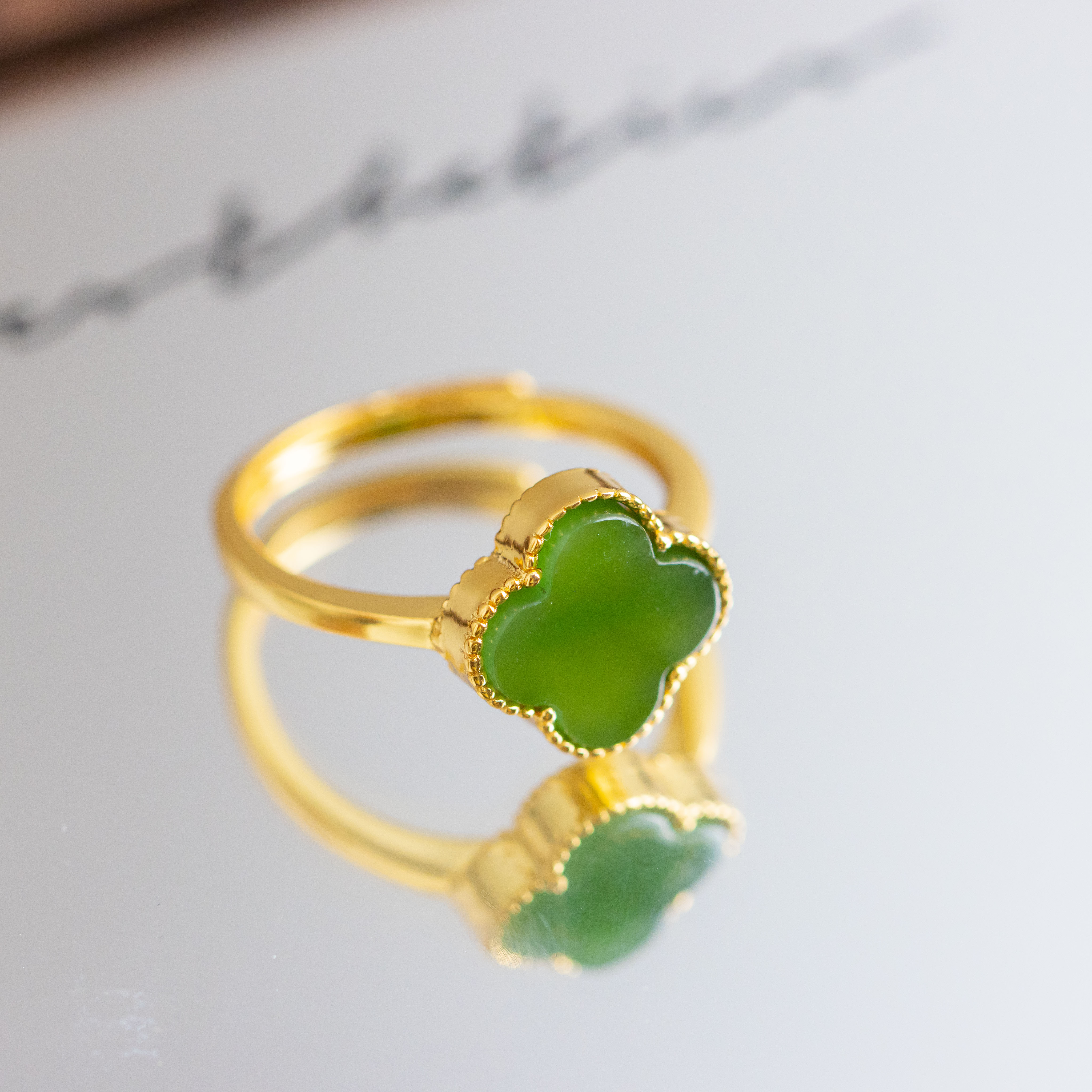 S925银碧玉四叶草戒指