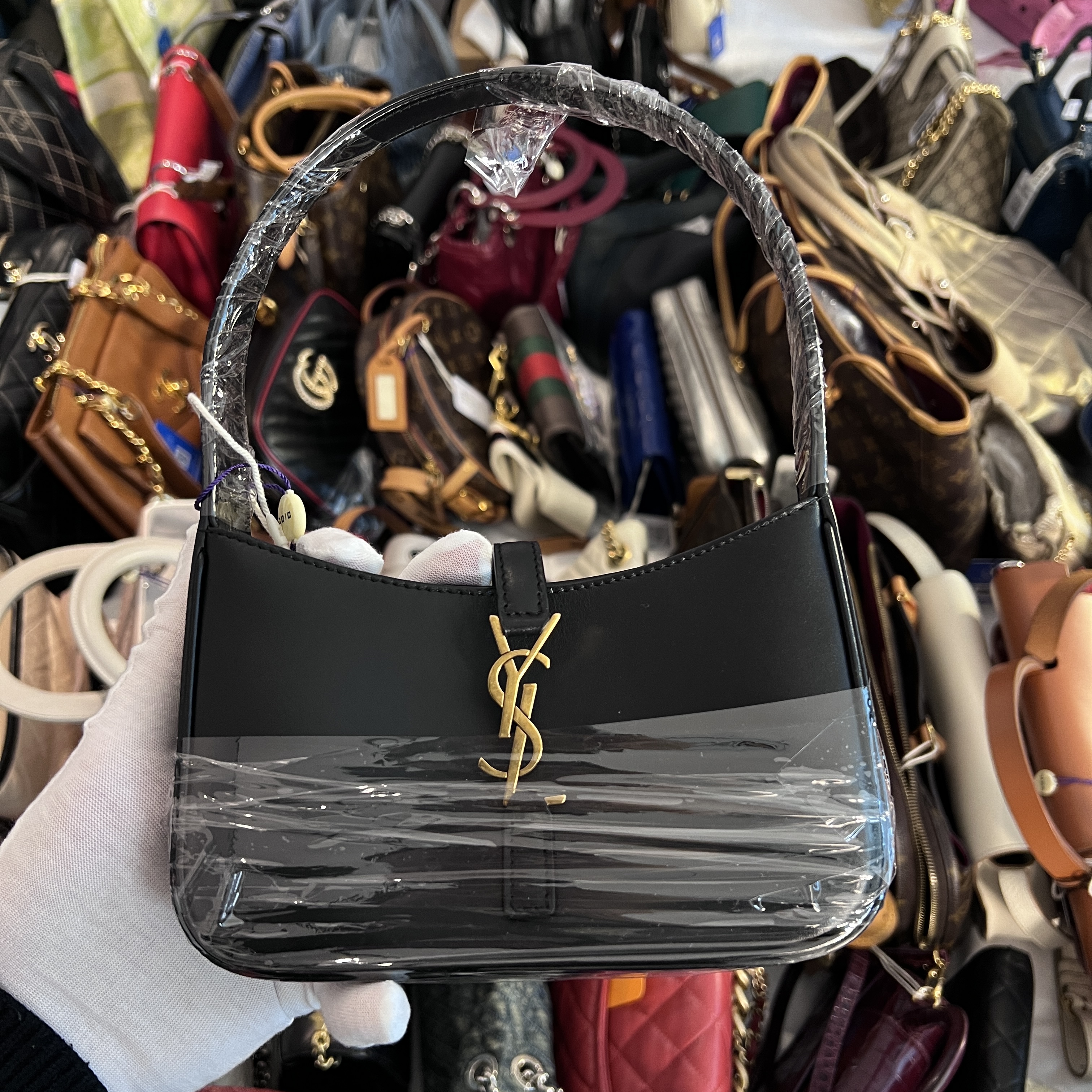 95新 YSL/圣罗兰 黑金腋下包/美美在包展