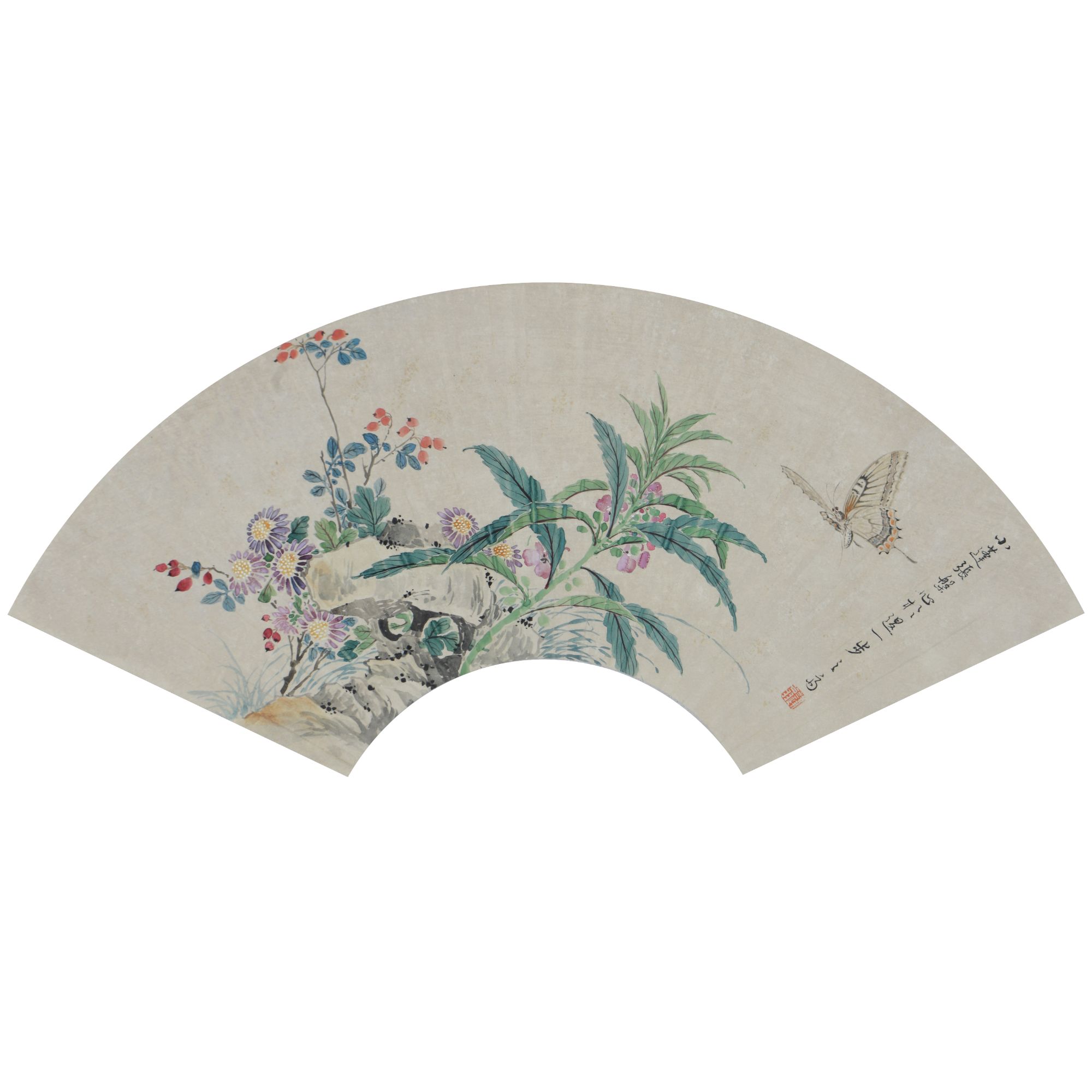 LOT.010张槃【花蝶图】纸本镜片B0501-179预展手绘美术品