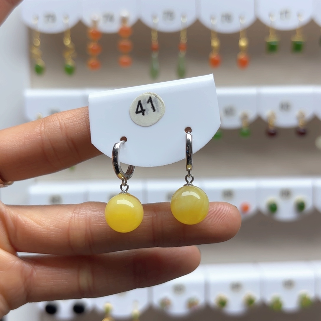 蜜蜡耳饰银S925镶嵌蜜蜡