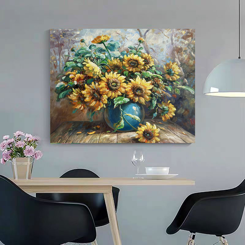 定金《金葵映蓝》50*60含内框，刘春建手绘油画装饰画客厅背景墙挂画