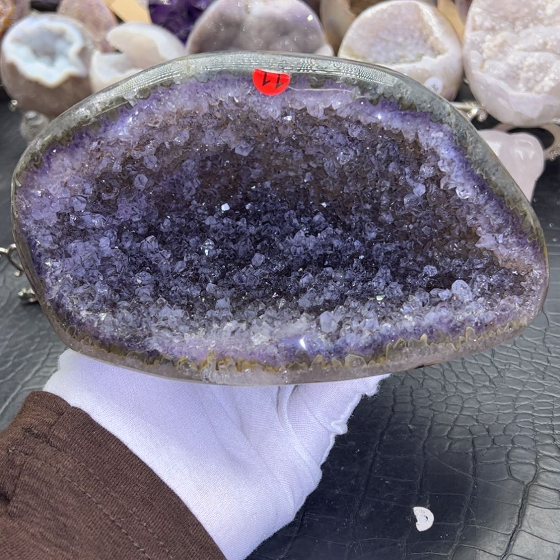 水晶未镶嵌珠宝半成品皮薄口大洞深满胶花钱袋子11