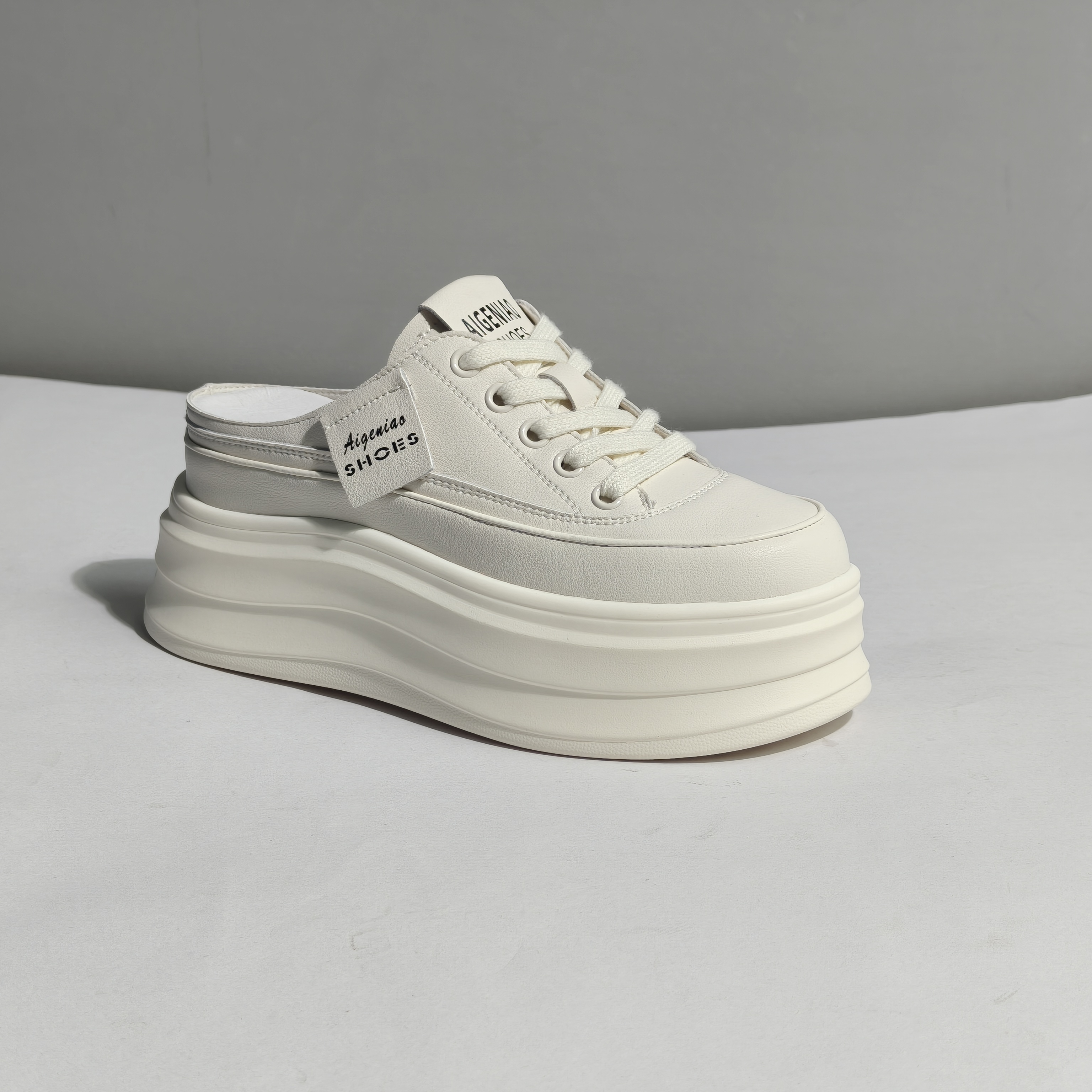 增高8cm包头半拖鞋女春外穿2024新款内增高小白鞋百搭厚底半托