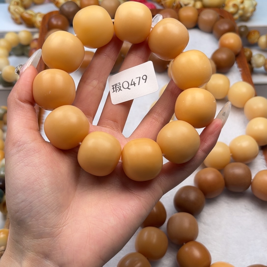 菩提根/象牙果手串安*?瑕q479桶珠一串24mm