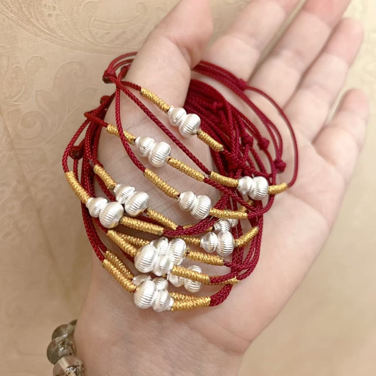 足银手链 足银葫芦手链纯银葫芦手工原创编织手绳本命年女转运银