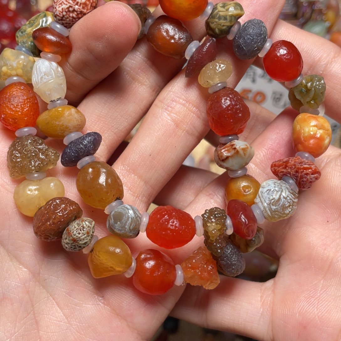 明***月玛瑙/玉髓手链合金