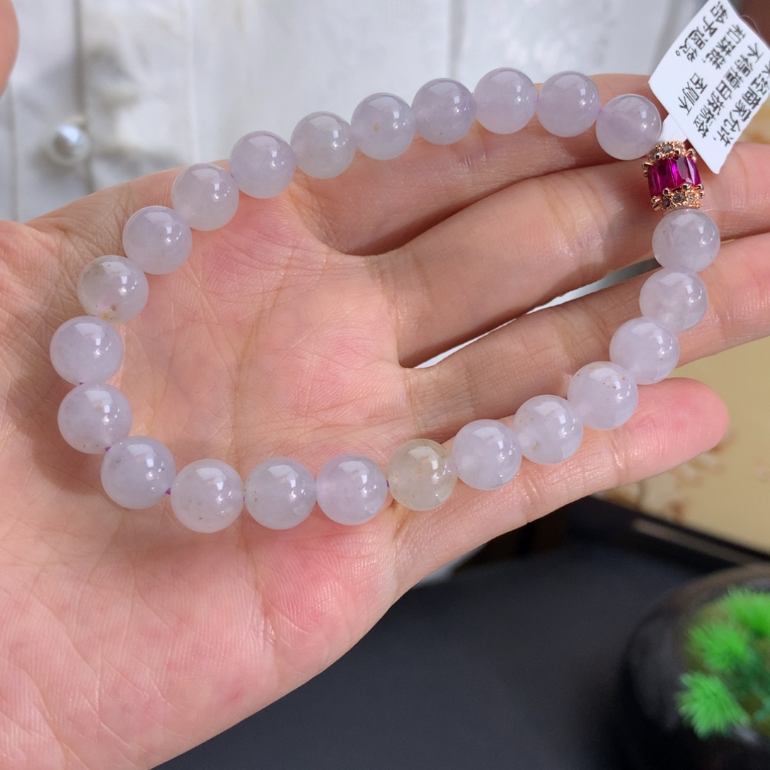 翡翠未镶嵌手串卡8胶润淡淡粉紫手串