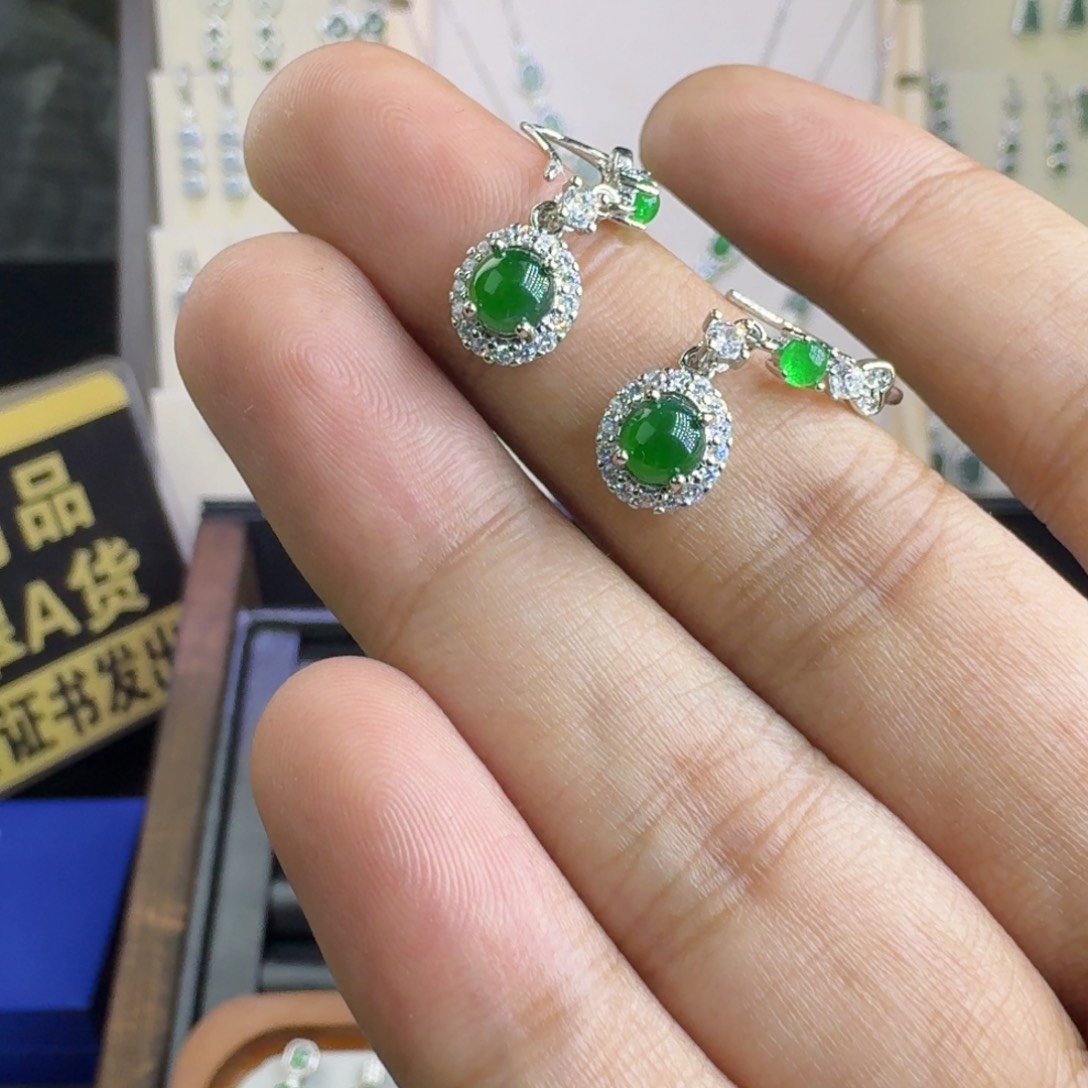 温***达翡翠银S925镶嵌耳饰82