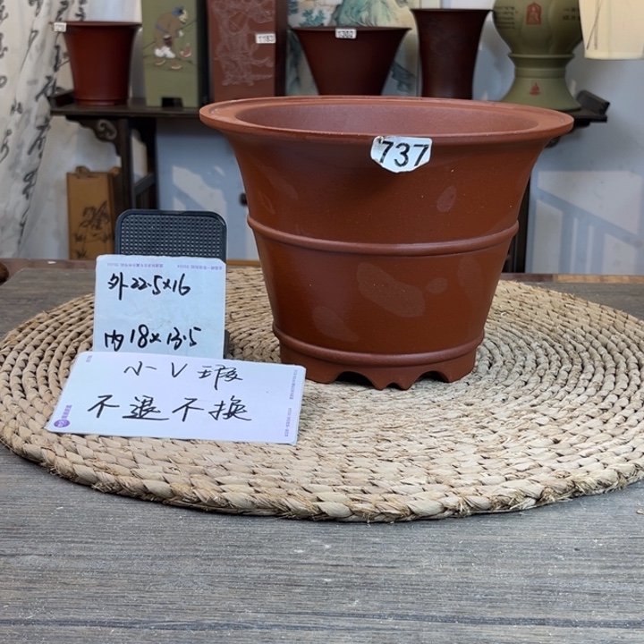 紫砂花盆  微微瑕清水泥腰线斗笠737