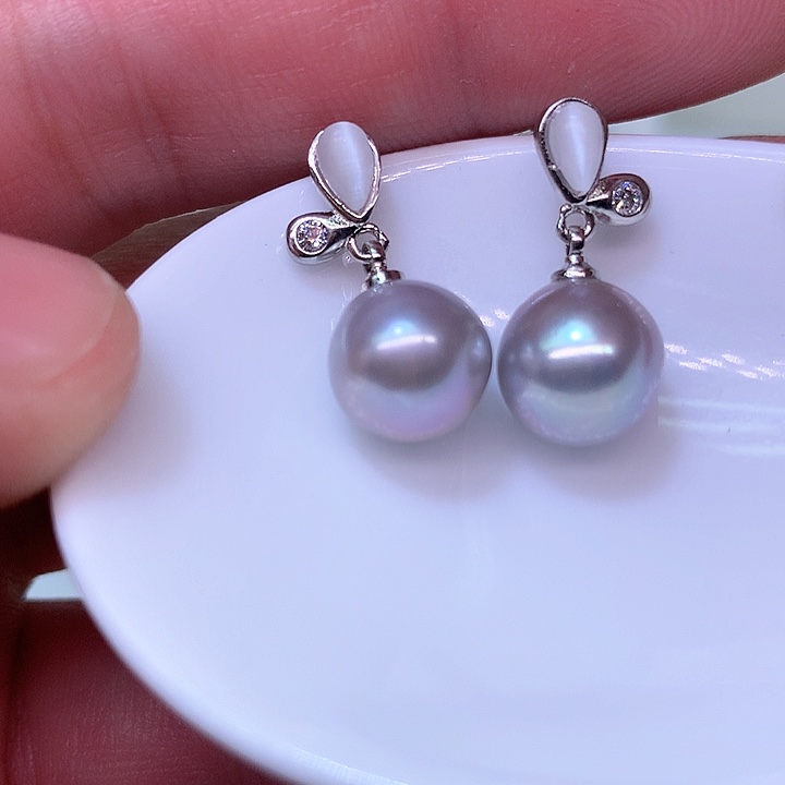 银S925镶嵌耳饰淡水珍珠