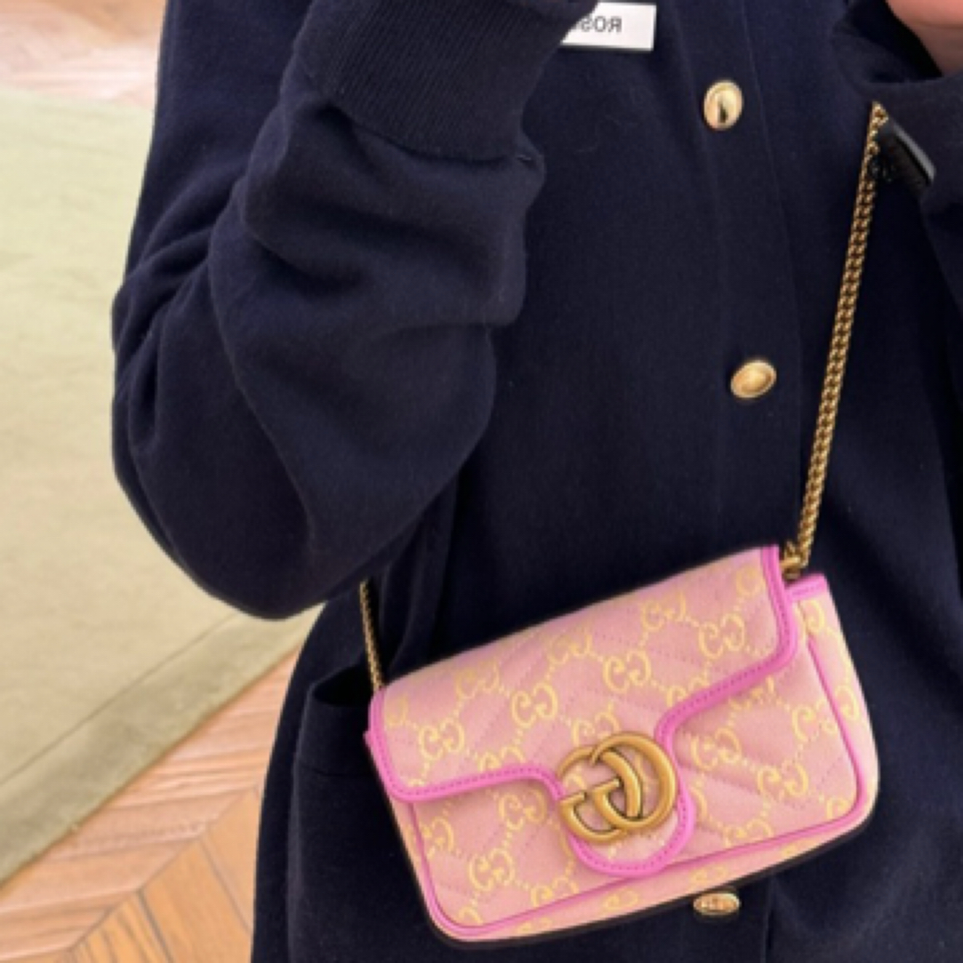 99新 GUCCI/古驰 珍甄 圣诞芭比粉马蒙斜挎包 14880