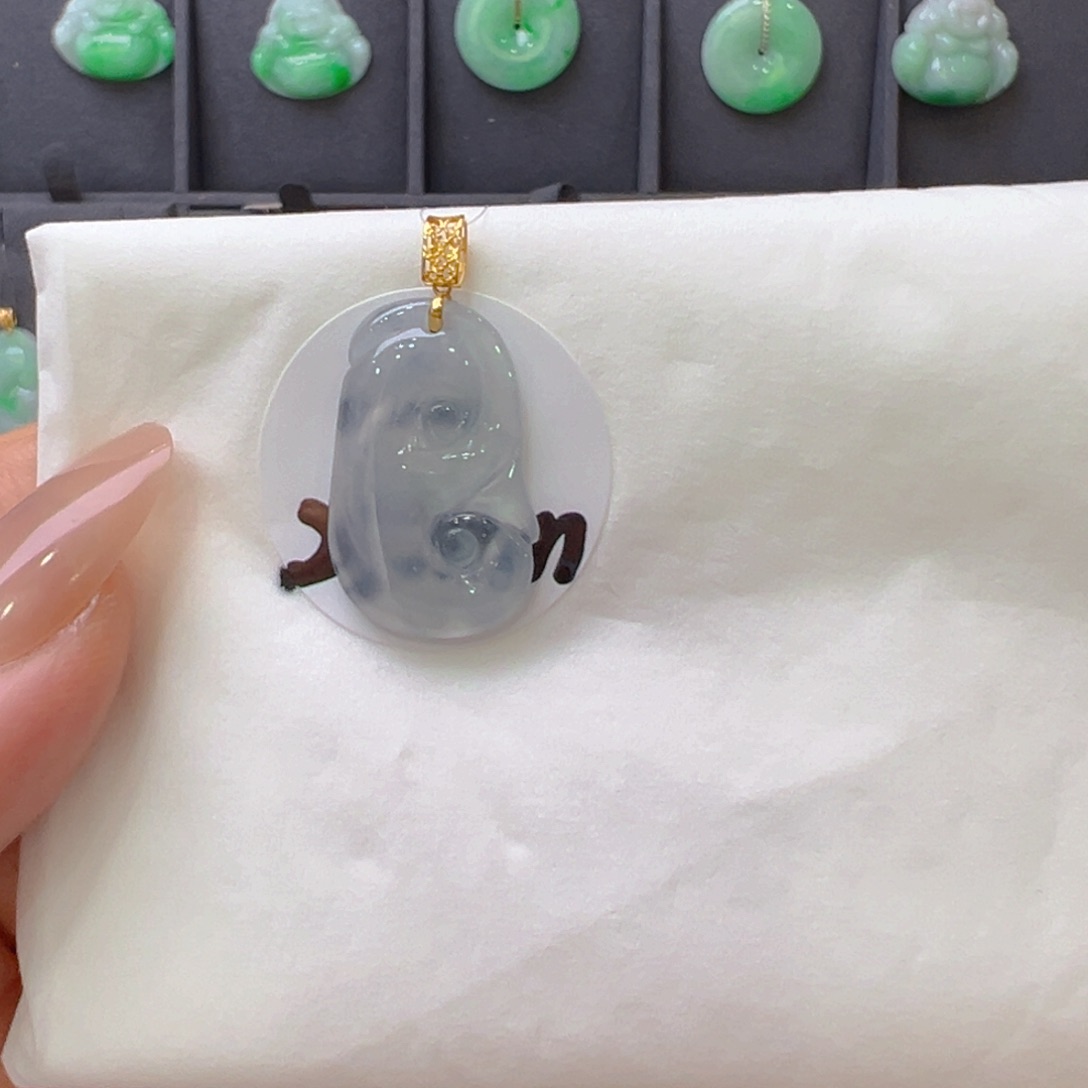 吊坠(不含链)18K金镶嵌翡翠