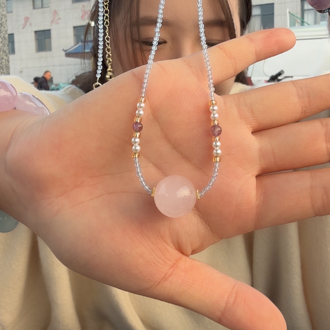 颈饰未镶嵌芙蓉石粉水晶锁骨链