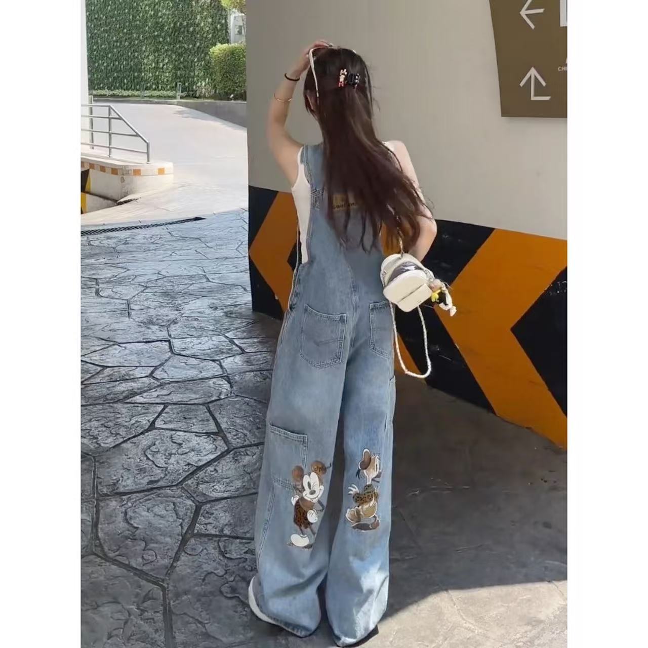 徐秋阳 米奇鸭背带裤 百搭时尚休闲显瘦显白春季新款背带裤7973