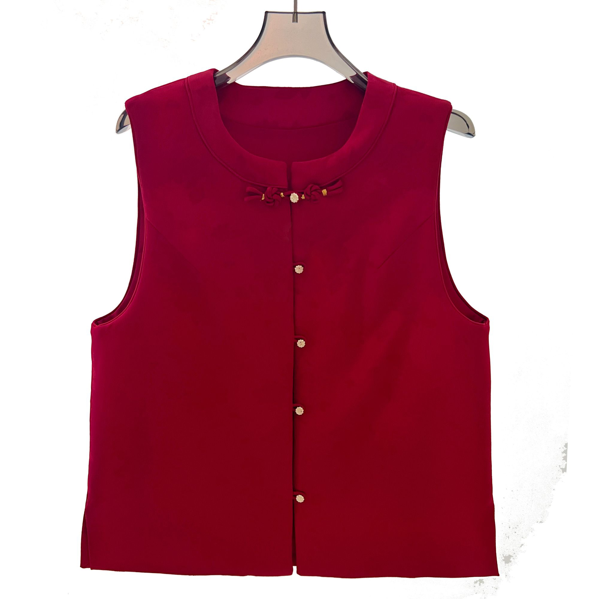 【花满林】红色加棉圆领提花马夹马甲冬季气质新中式马甲