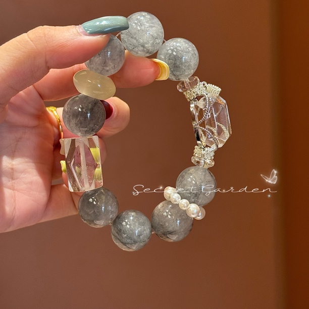 合金手链 【灰色轨迹】原创系列高品灰兔毛白水～17+