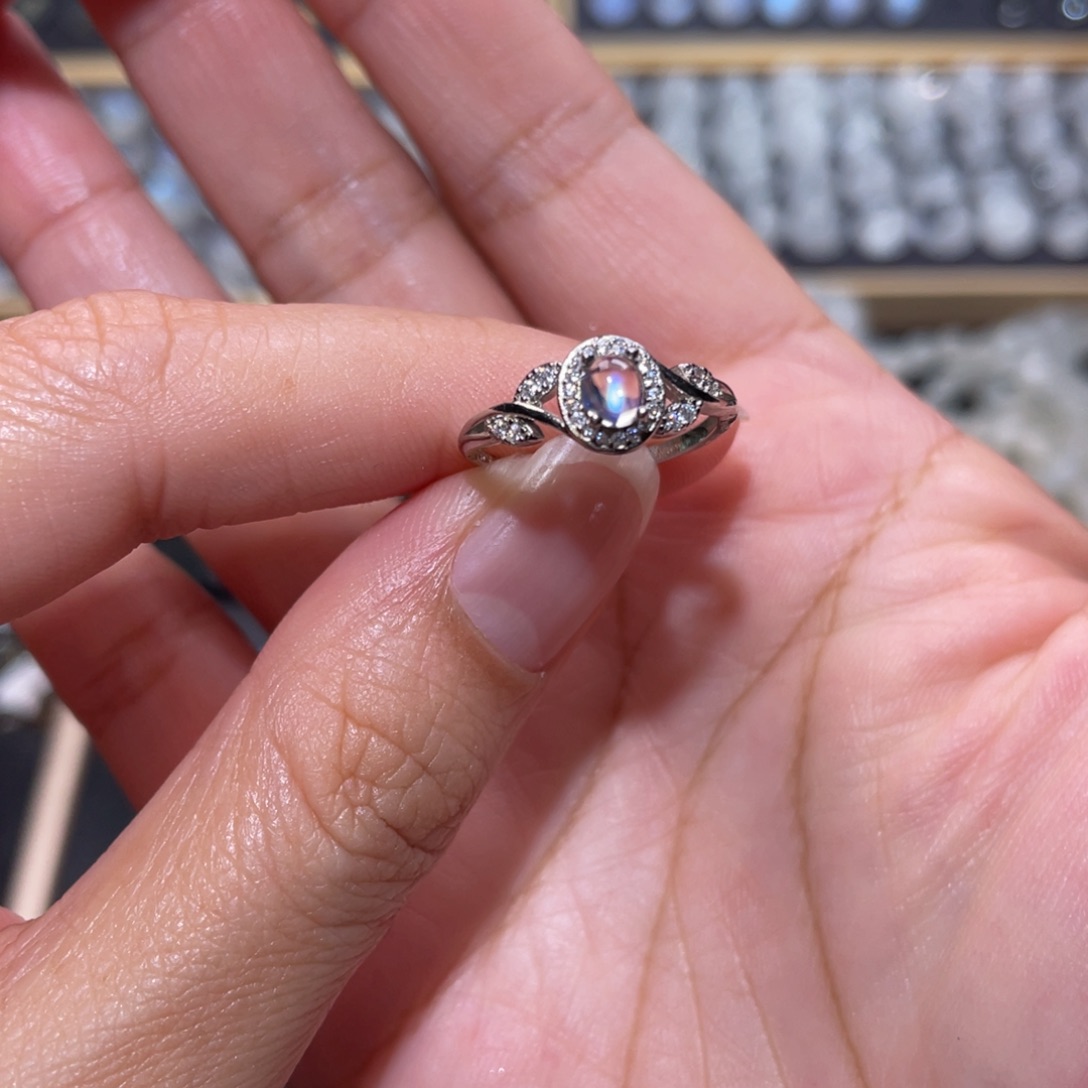 月光石手链未镶嵌印度蓝月光戒指