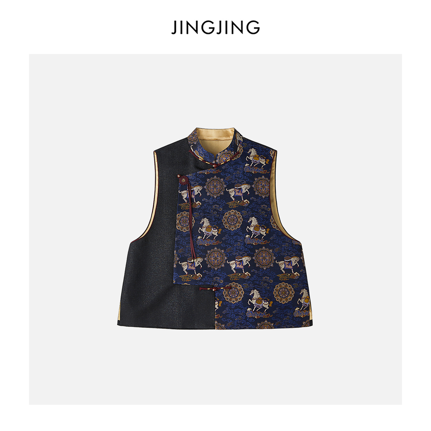 JINGJING2025新款“云马载福”桑蚕丝36姆米钱小萍织锦天马纹马甲