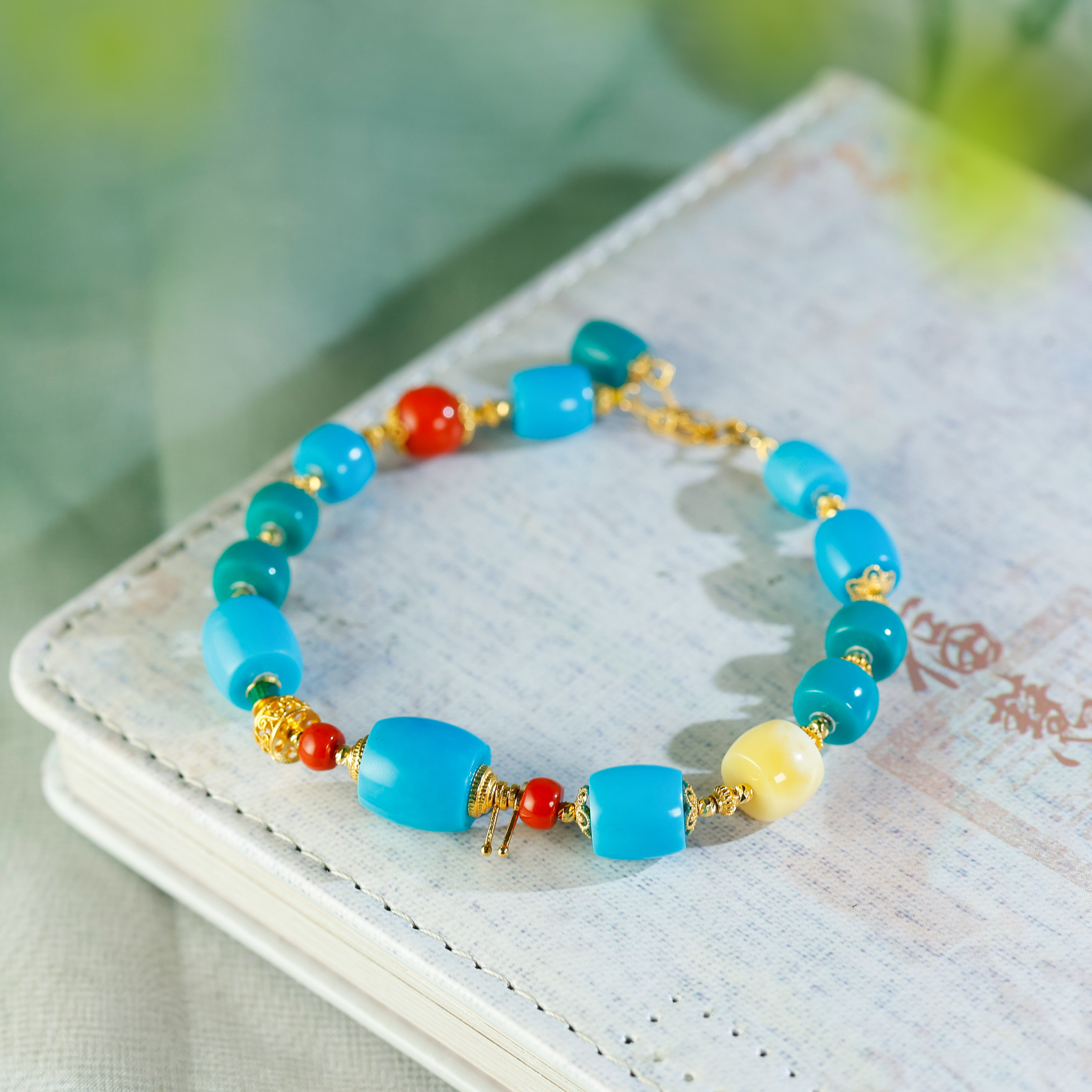 绿松石顶蓝/18k绿松手链文玩手串38好物节礼物