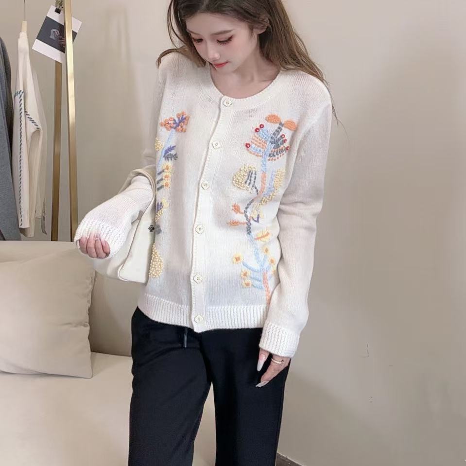【春浔花鉴】252166-1-清新温柔匠心手工绣花针织开衫100羊毛