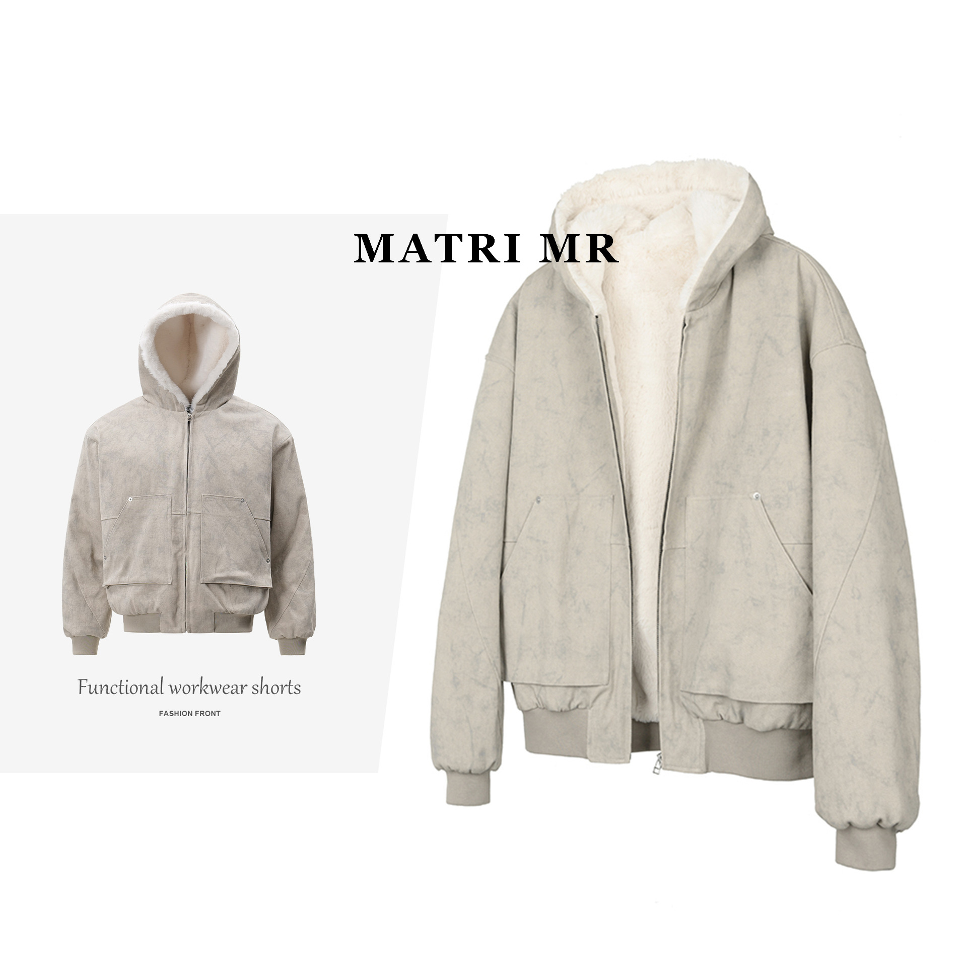 【MatriMr】OkayThxBye" 1500g仿水貂毛大理石座山雕连帽棉服夹克男