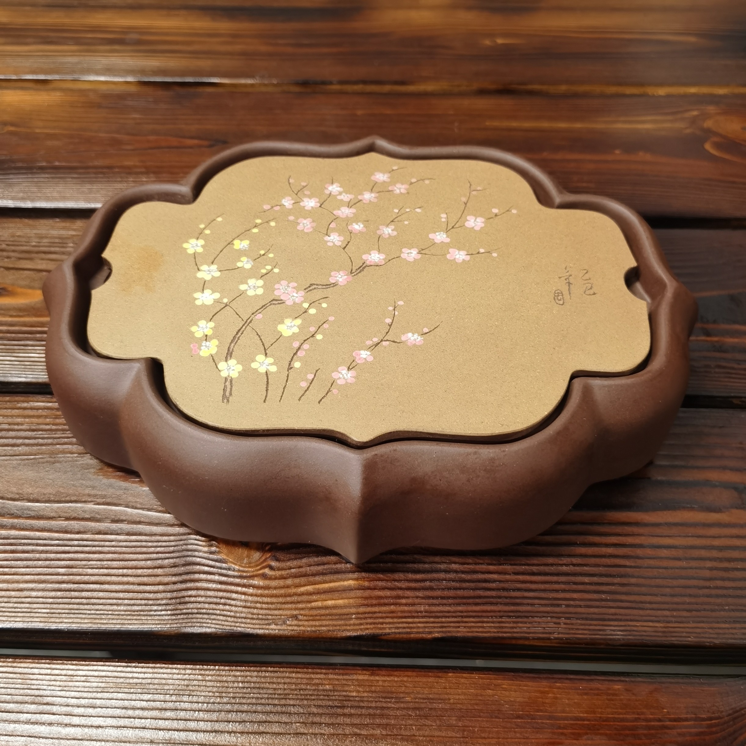 紫砂壶承干泡台刻绘泥绘工艺带储水 尺寸 24*17*5
