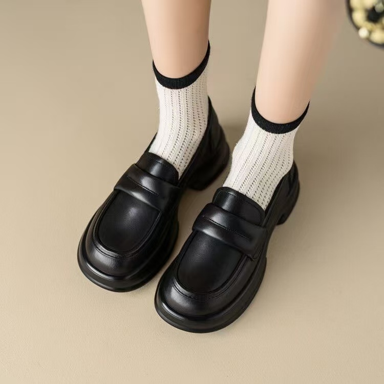 TT厚底英伦风jk鞋包头增高网红圆头百搭乐福鞋一脚蹬2025四季新款