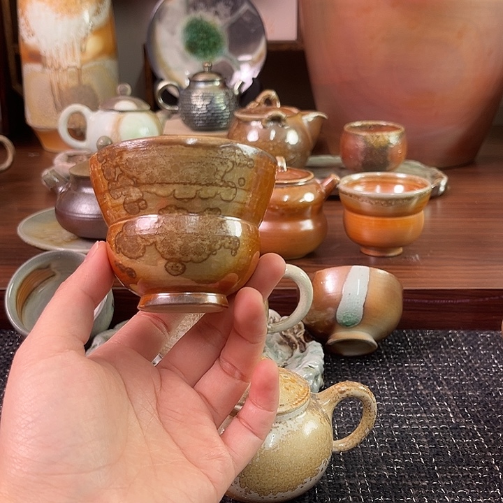 柴烧微微瑕葫芦杯