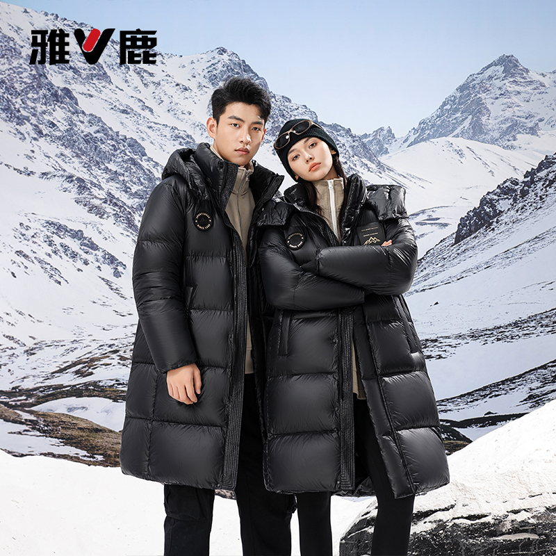 雅鹿羽绒服情侣男女中长款冬季加厚保暖户外极寒黑金保暖外套