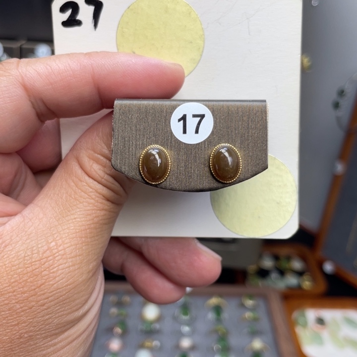 银S925镶嵌和田玉耳饰和田玉27