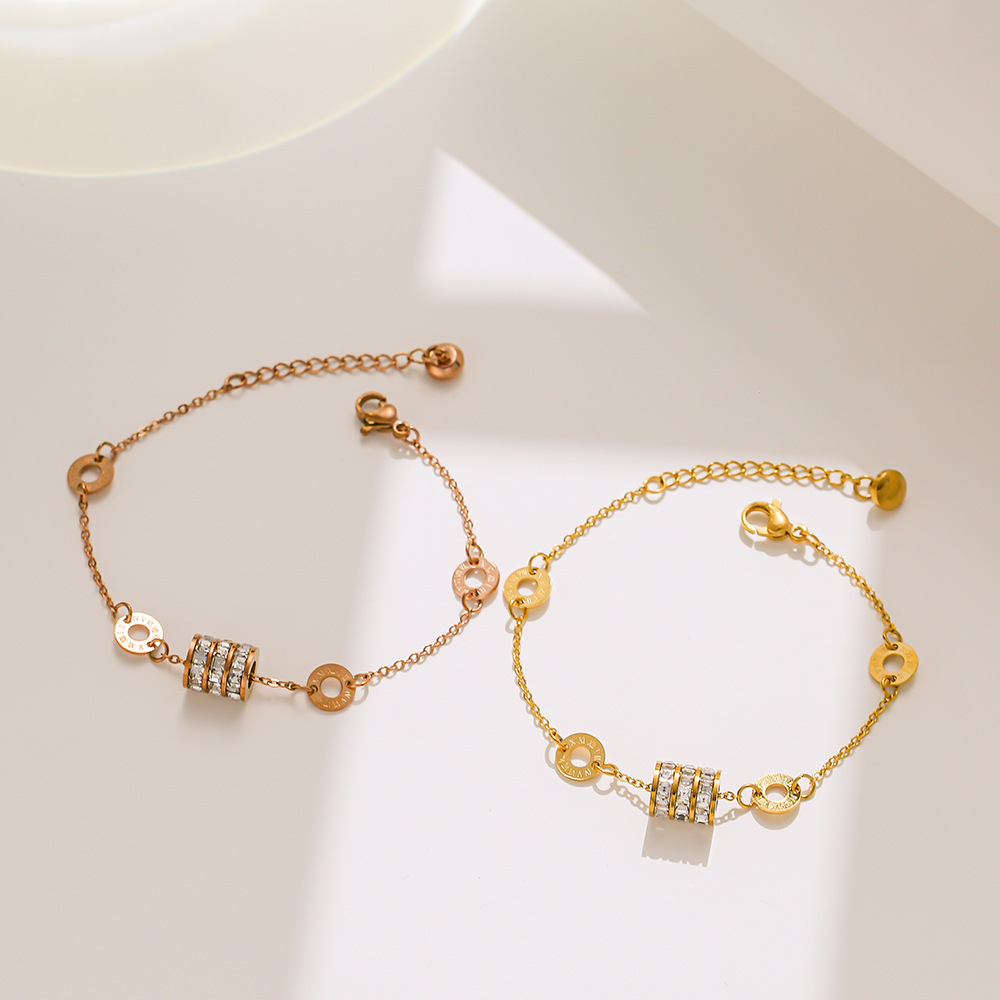 钛钢锆石手链 钛钢  网红韩版新款罗马圈手链简约时尚小众手链